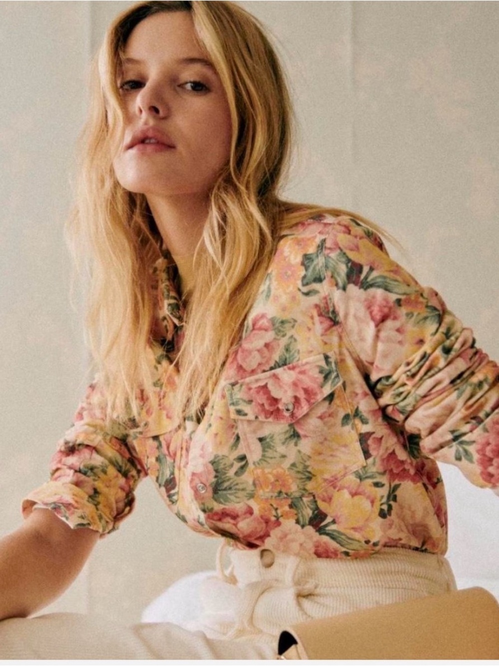 Sezane Rayanna Pink Floral Button-Down Shirt